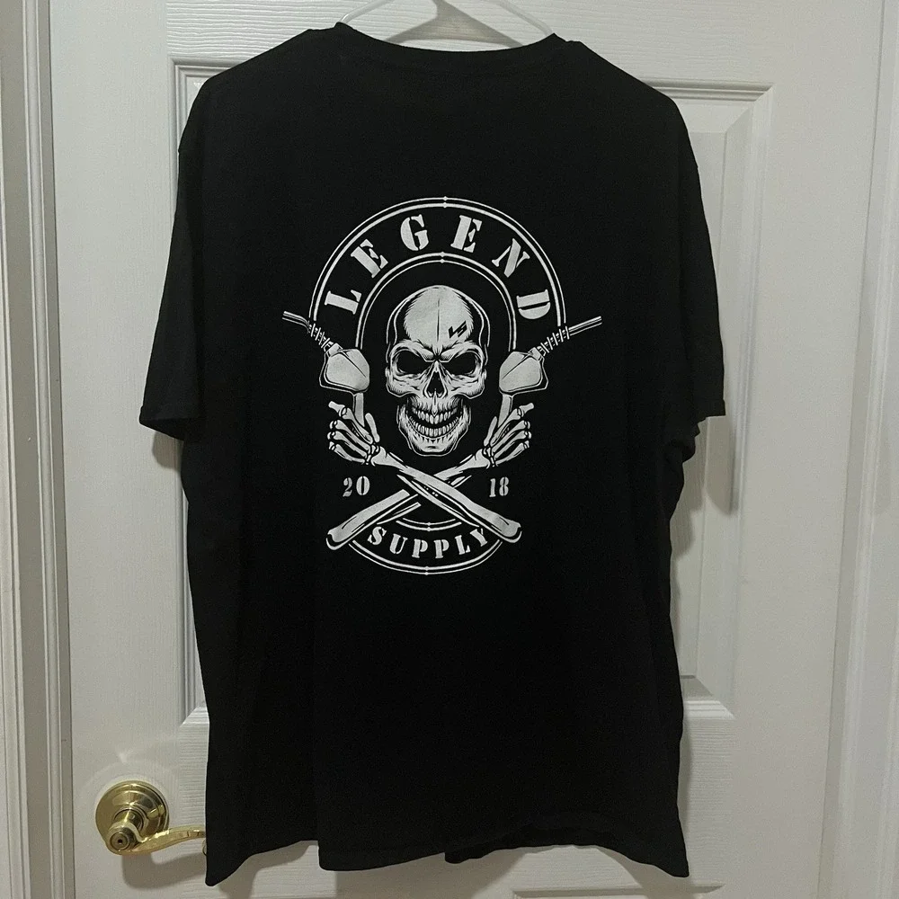 LGND Supply Co Skull & Handlebars Black Graphic Tee XL Legend 2018 Biker‎ Unique - Picture 2 of 5